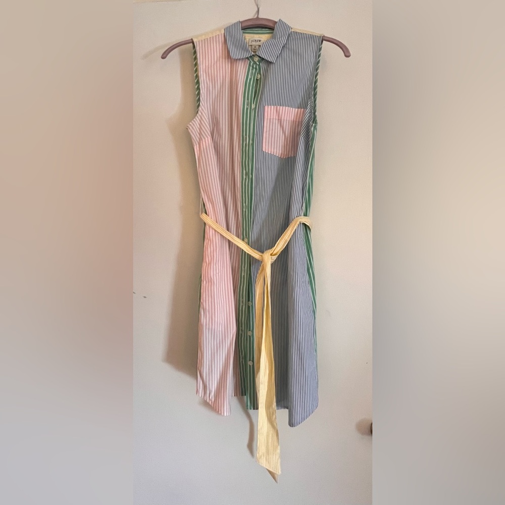 Sleeveless striped & belted J. Crew dress